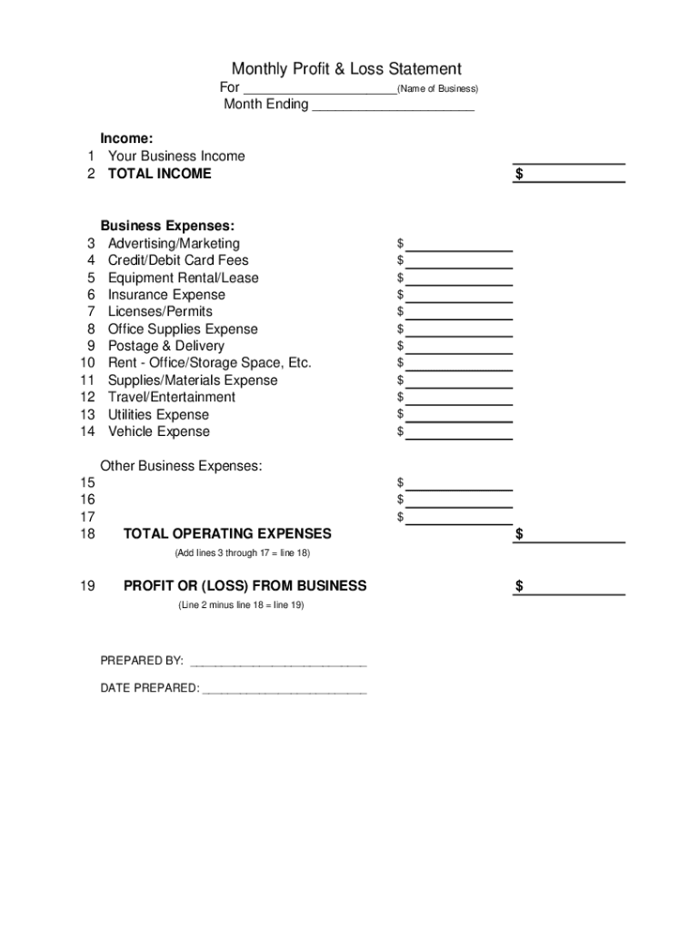free profit and loss worksheet