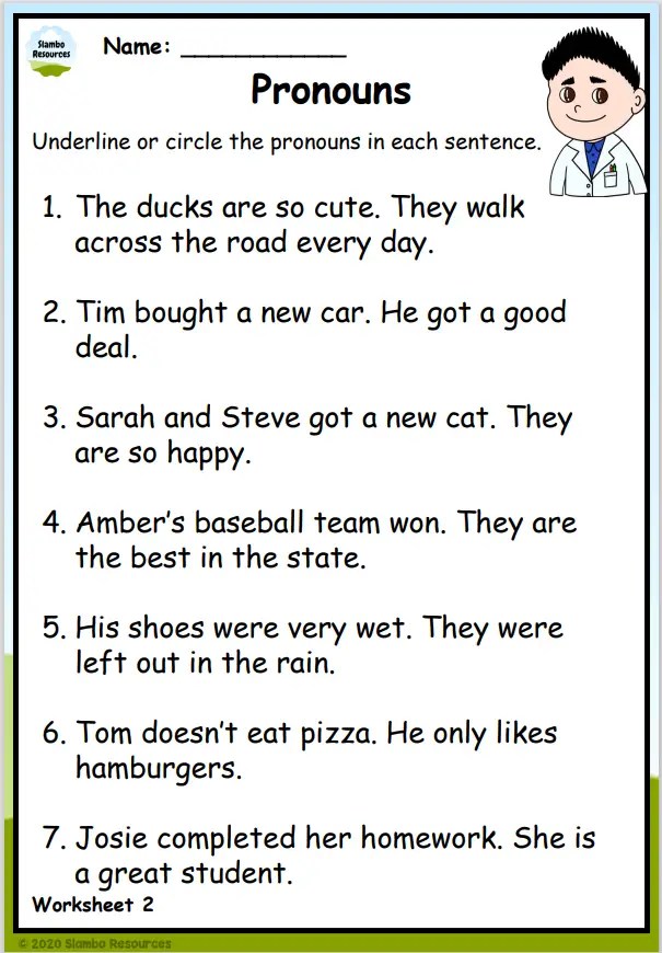 Grade 2 Pronoun Worksheets | Free Printables | English Worksheets