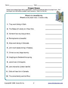 Proper Nouns 2 Worksheet for 2nd - 3rd Grade | Lesson Planet