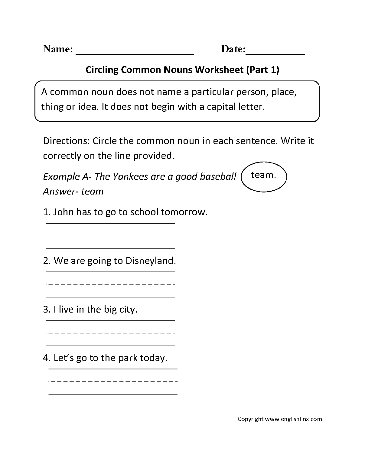 Nouns Worksheets | Proper and Common Nouns Worksheets