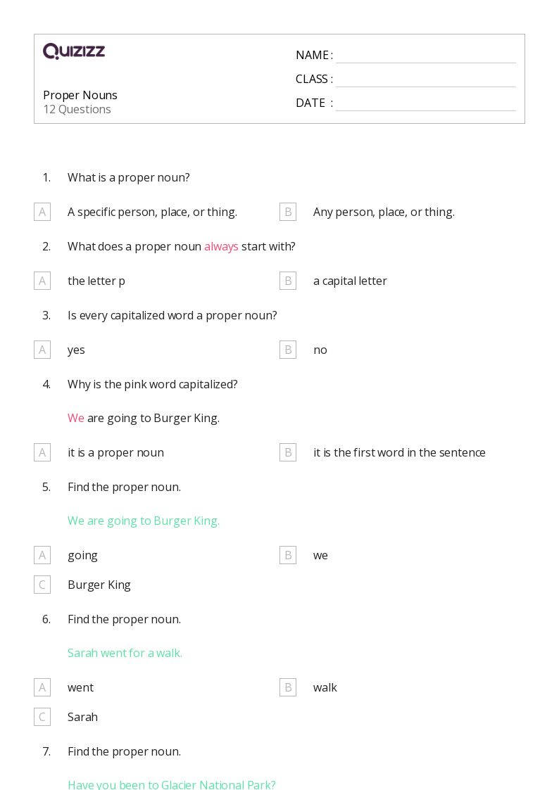 50+ Nouns worksheets for 2nd Grade on Quizizz | Free &  Printable