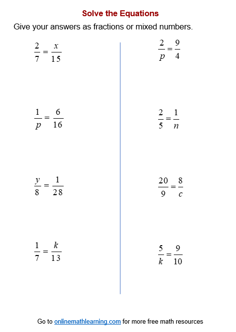 Proportion Equation Worksheets (printable, online, answers, examples)