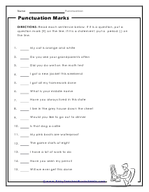 Punctuation Worksheets