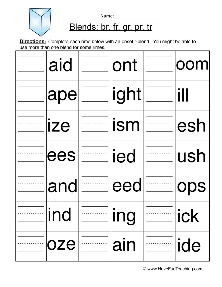 free r blend worksheet