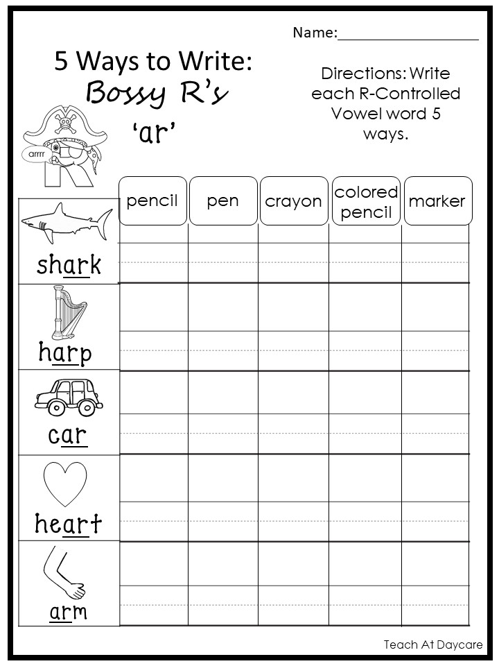 10 Printable 5 Ways to Write R-Controlled Vowel Words | Made By ...