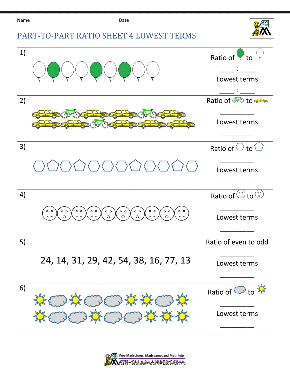 free ratio worksheet