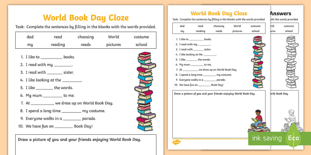 FREE! - World Book Day Cloze Worksheet (teacher made)
