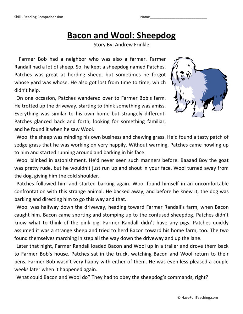 free reading worksheet for 3rd grade