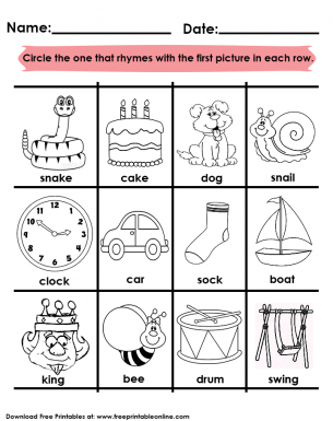free rhyming worksheet kindergarten
