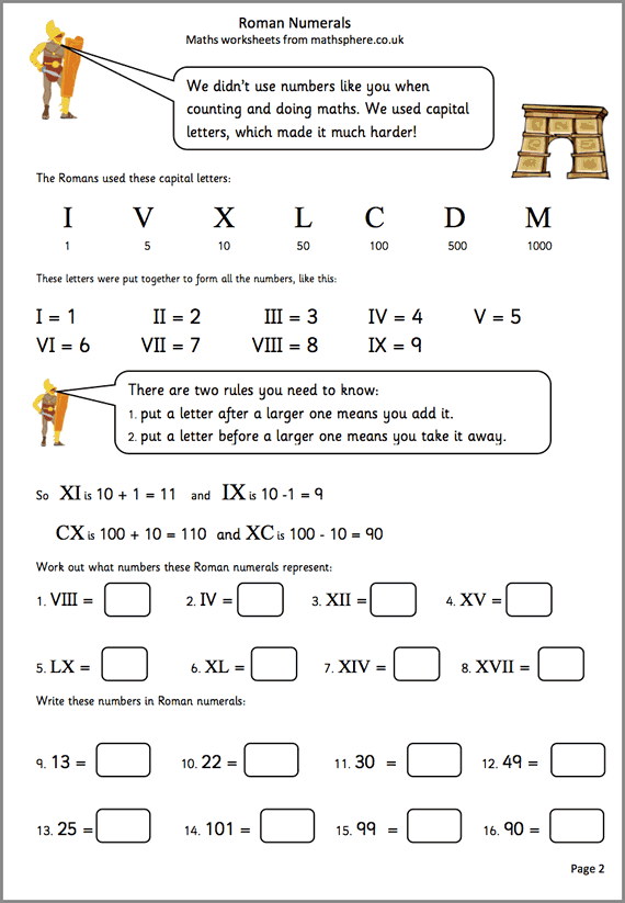 free roman numeral worksheet