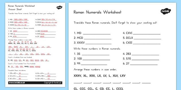 free roman numeral worksheet