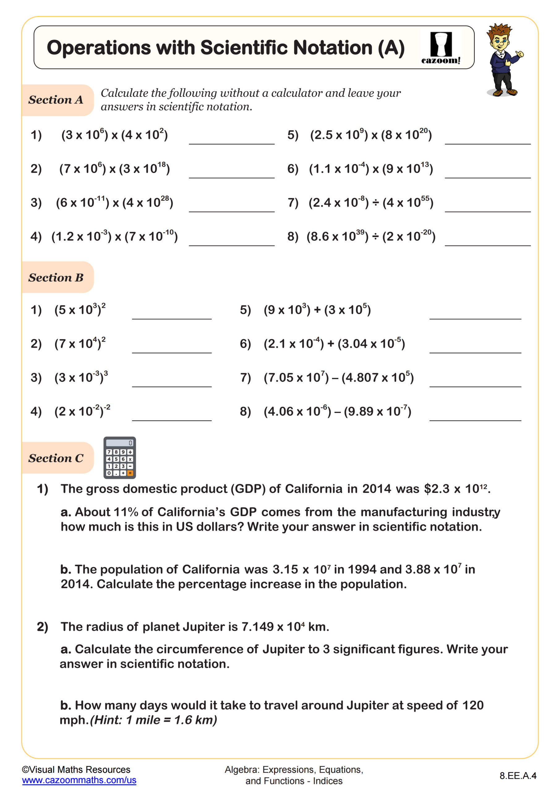 Operations with Scientific Notation (A) Worksheet | Fun and ...