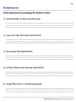 Sentence Worksheets for Beginners