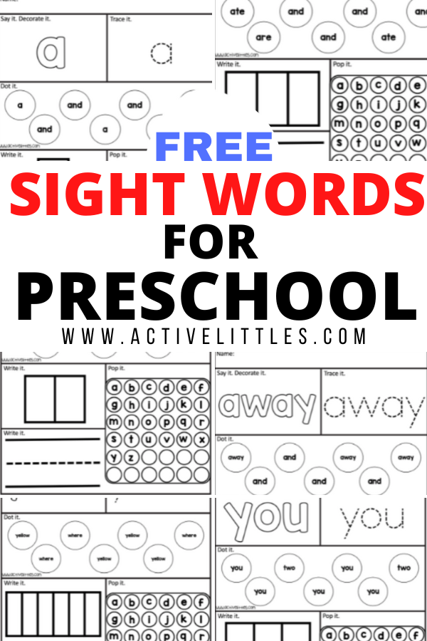Free Printable Sight Words for Preschool Pre-K - Active Littles