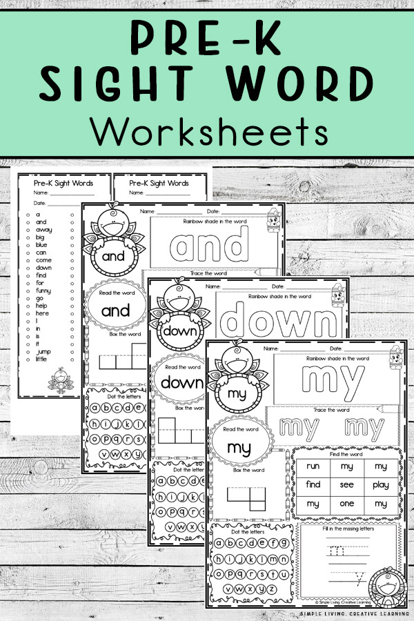 Pre-K Sight Word Worksheets - Simple Living. Creative Learning