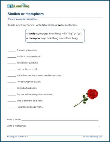 Similes and metaphors worksheets | Worsheets library