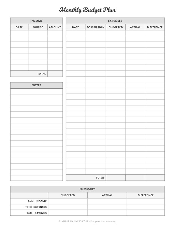 Monthly Budget Plan | Free Budget Spreadsheet Template