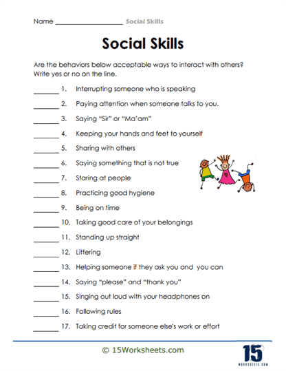 free social skills worksheet