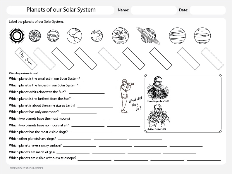 free solar system worksheet