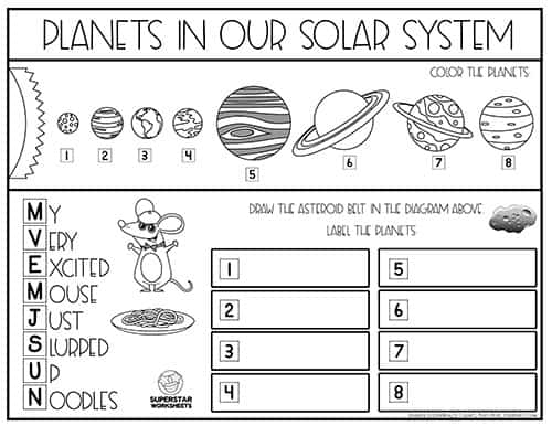 free solar system worksheet