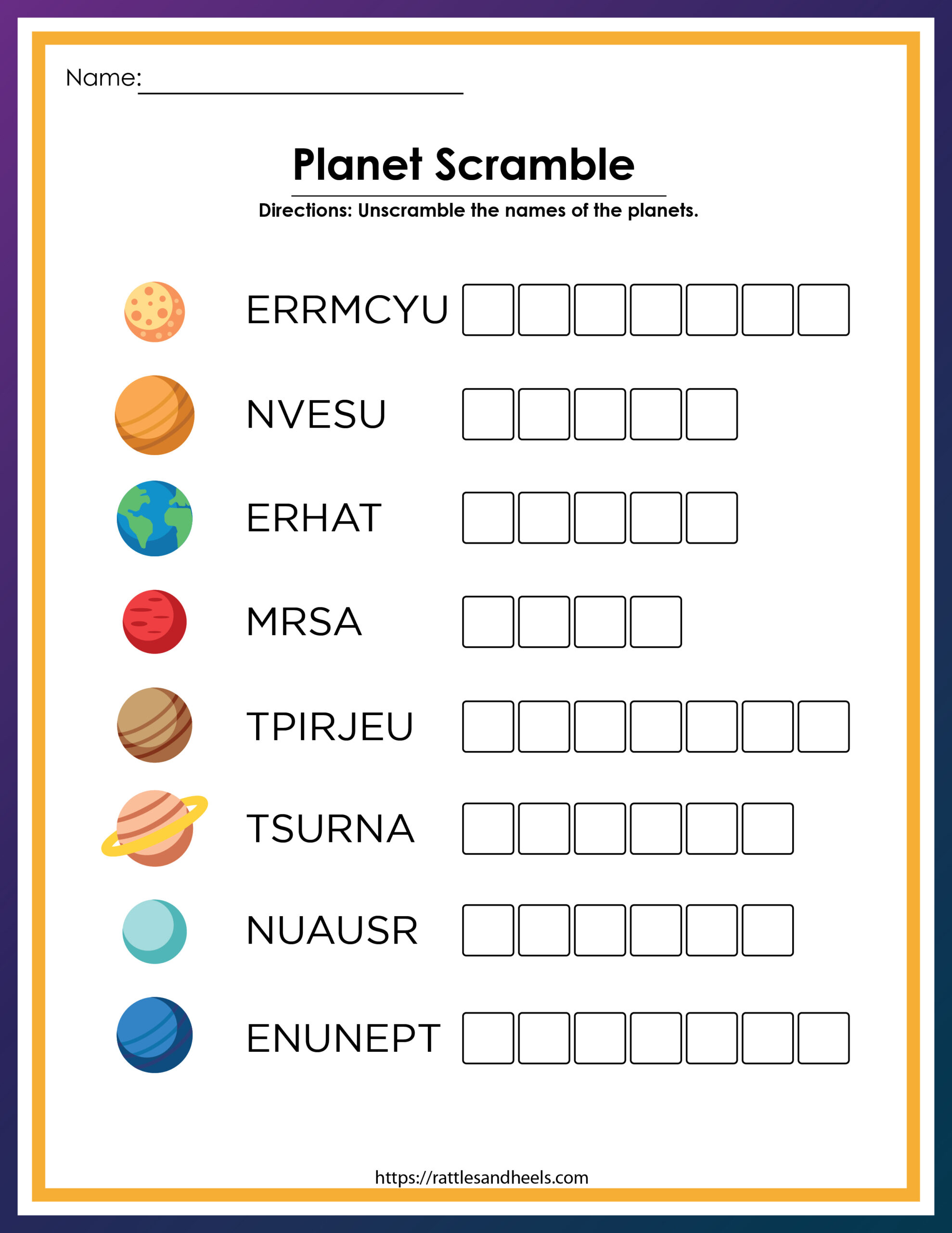 free solar system worksheet