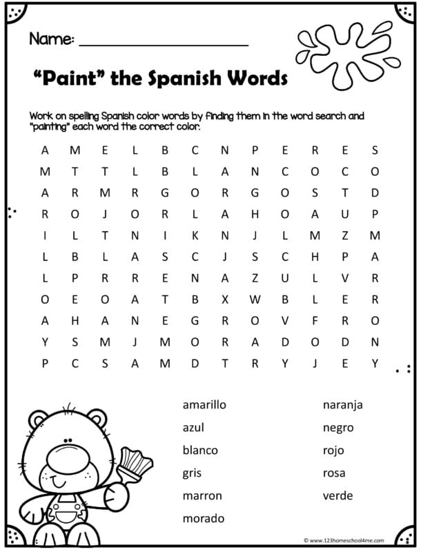 free spanish worksheet for kids