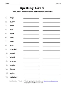 free spelling worksheet for teachers