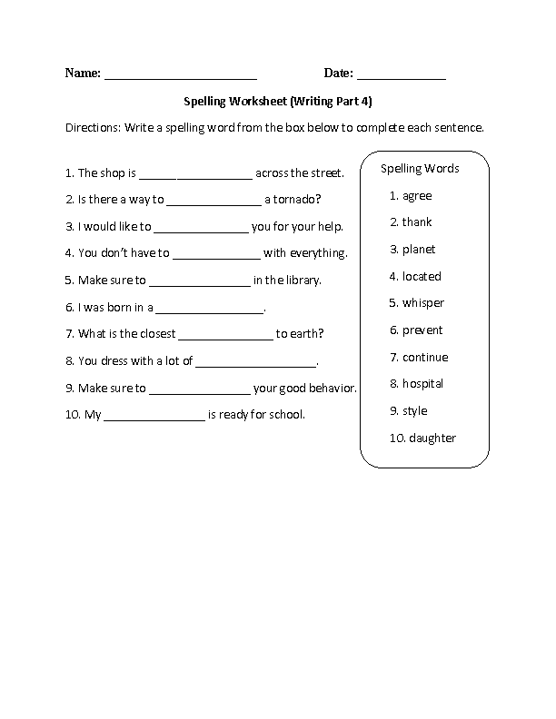 free spelling worksheet grade 4