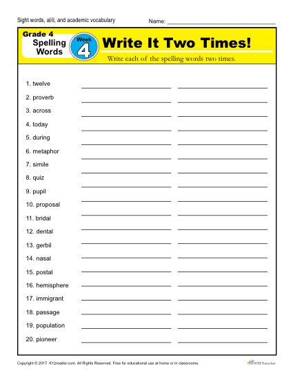 free spelling worksheet grade 4