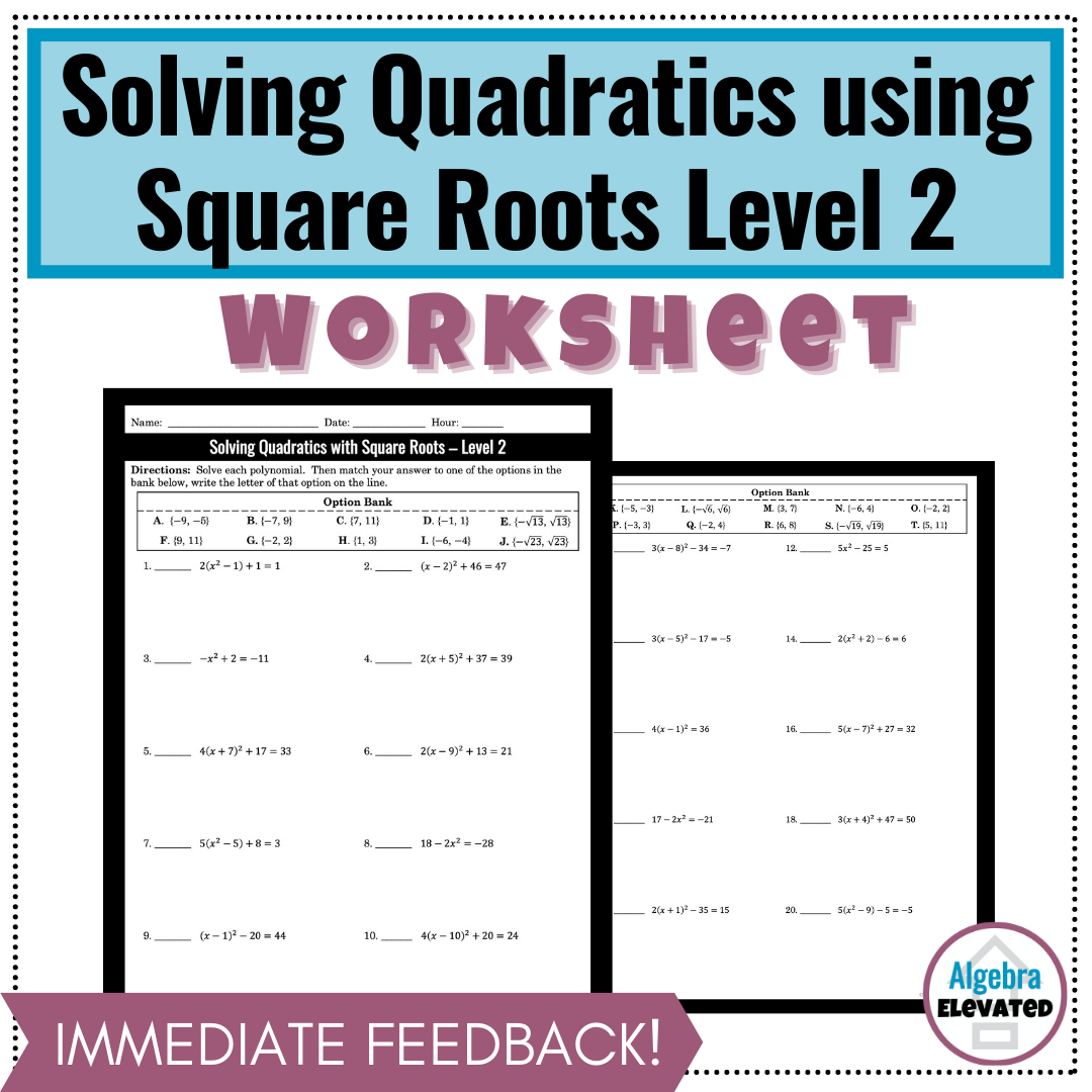 Solving Quadratics with Square Roots Level 2 | Made By Teachers