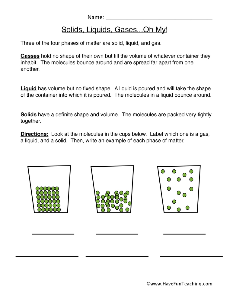 free states of matter worksheet