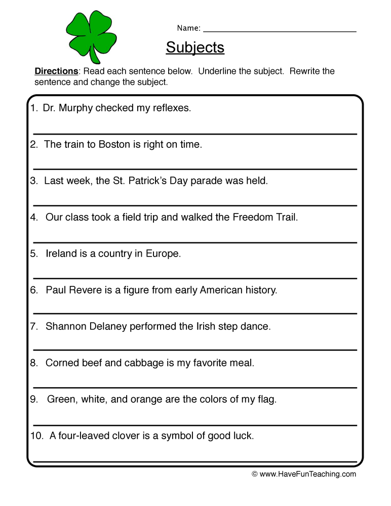 Subject Predicate Worksheet  