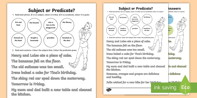 Subject or Predicate? Worksheet (teacher made) - Twinkl