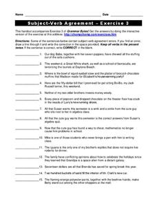 Subject-Verb Agreement Worksheet for 5th - 6th Grade | Lesson Planet