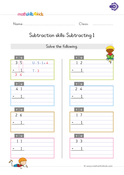 Free printable single-digit subtraction worksheets for 1st-Grade