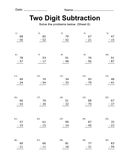 Two-Digit Subtraction Worksheets (Printable Math Drills) - DIY ...