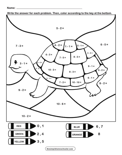 10 Free Subtraction Color By Number Worksheets: Easy Print! - The ...