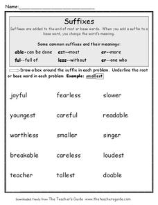 Suffixes Worksheet for 2nd - 4th Grade | Lesson Planet