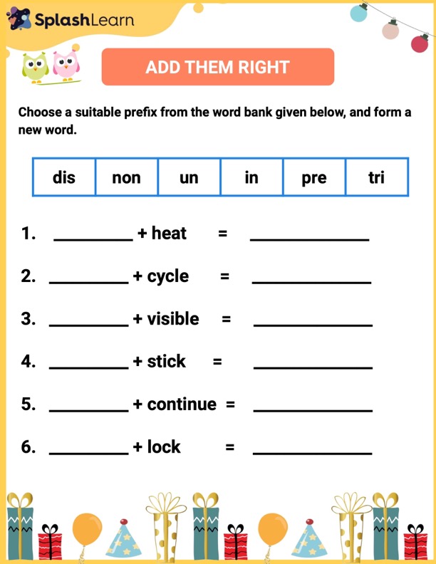 Suffix Party - ELA Worksheets - SplashLearn