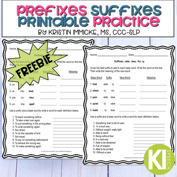 free suffixes worksheet