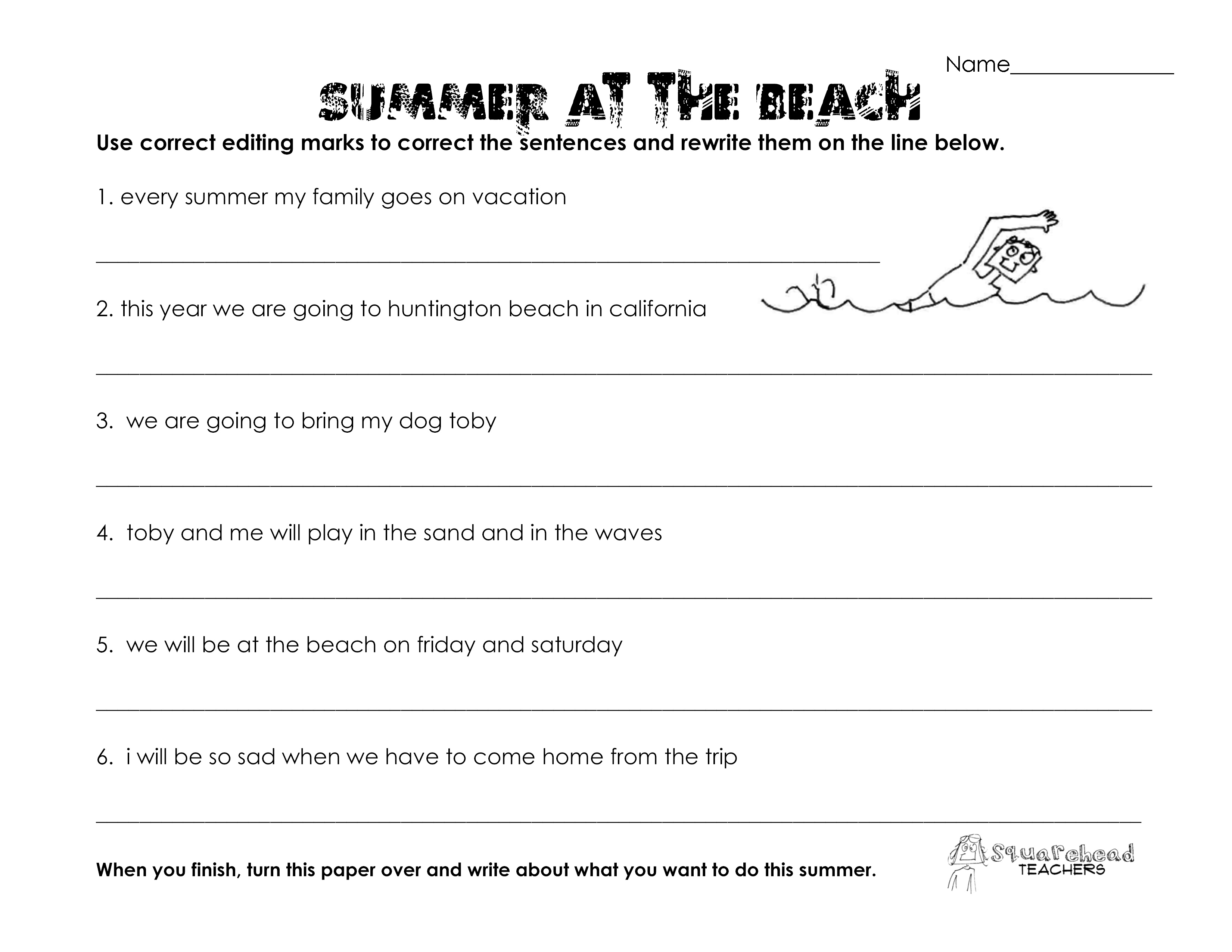 Summer at the Beach (grammar worksheet) | Squarehead Teachers
