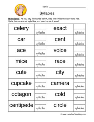 Syllable Count Worksheet  