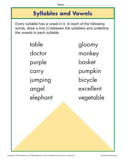 Syllable and Vowel Worksheet | Phonics Worksheets