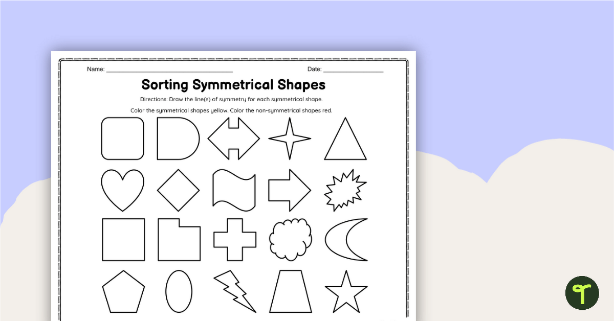 Sorting Symmetrical Shapes Worksheets | Teach Starter