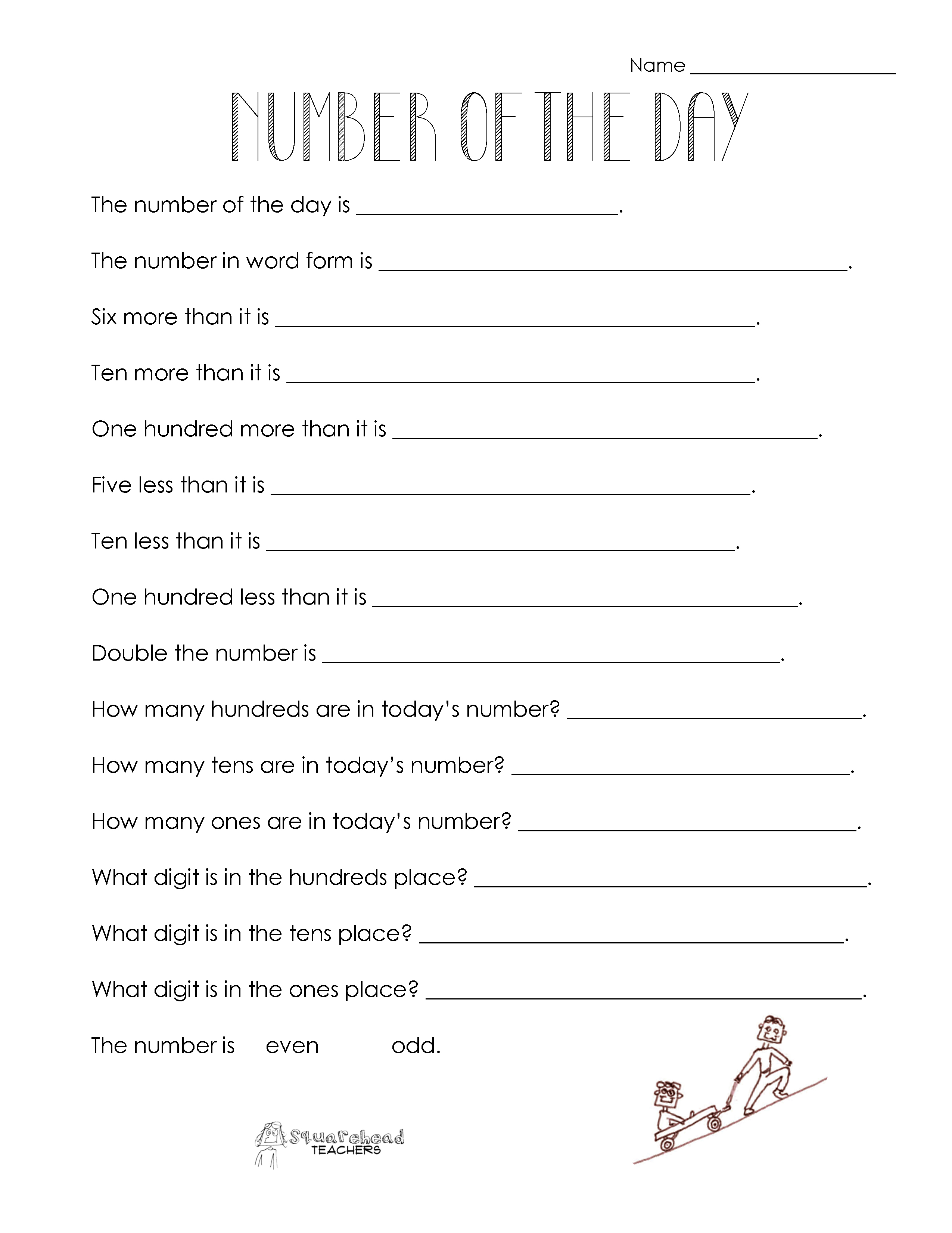 Number of the Day (worksheet collection) | Squarehead Teachers