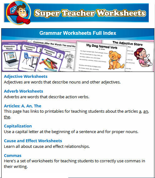 State Standard Assessments Language Arts Grammar Worksheets