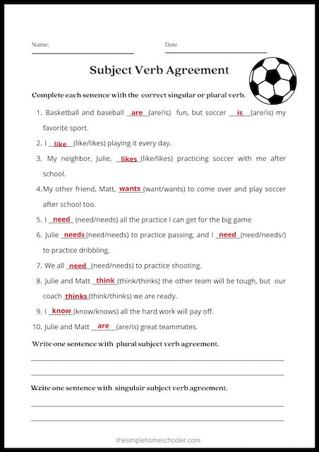 Easy Print Subject Verb Agreement Worksheets! - The Simple ...