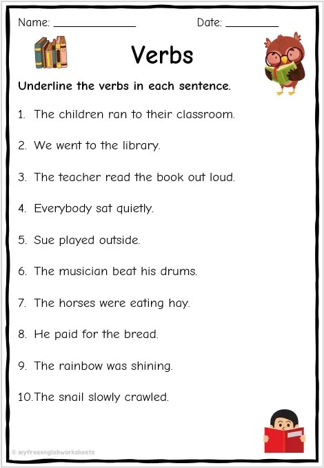 Identifying Verb Worksheets | Free Printables