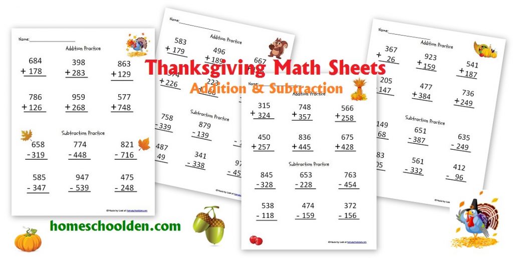 free thanksgiving math worksheet