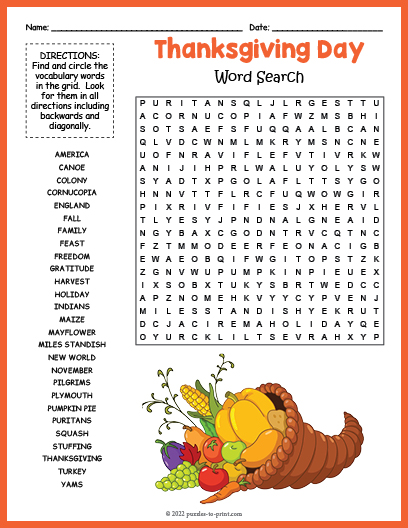 free thanksgiving word search